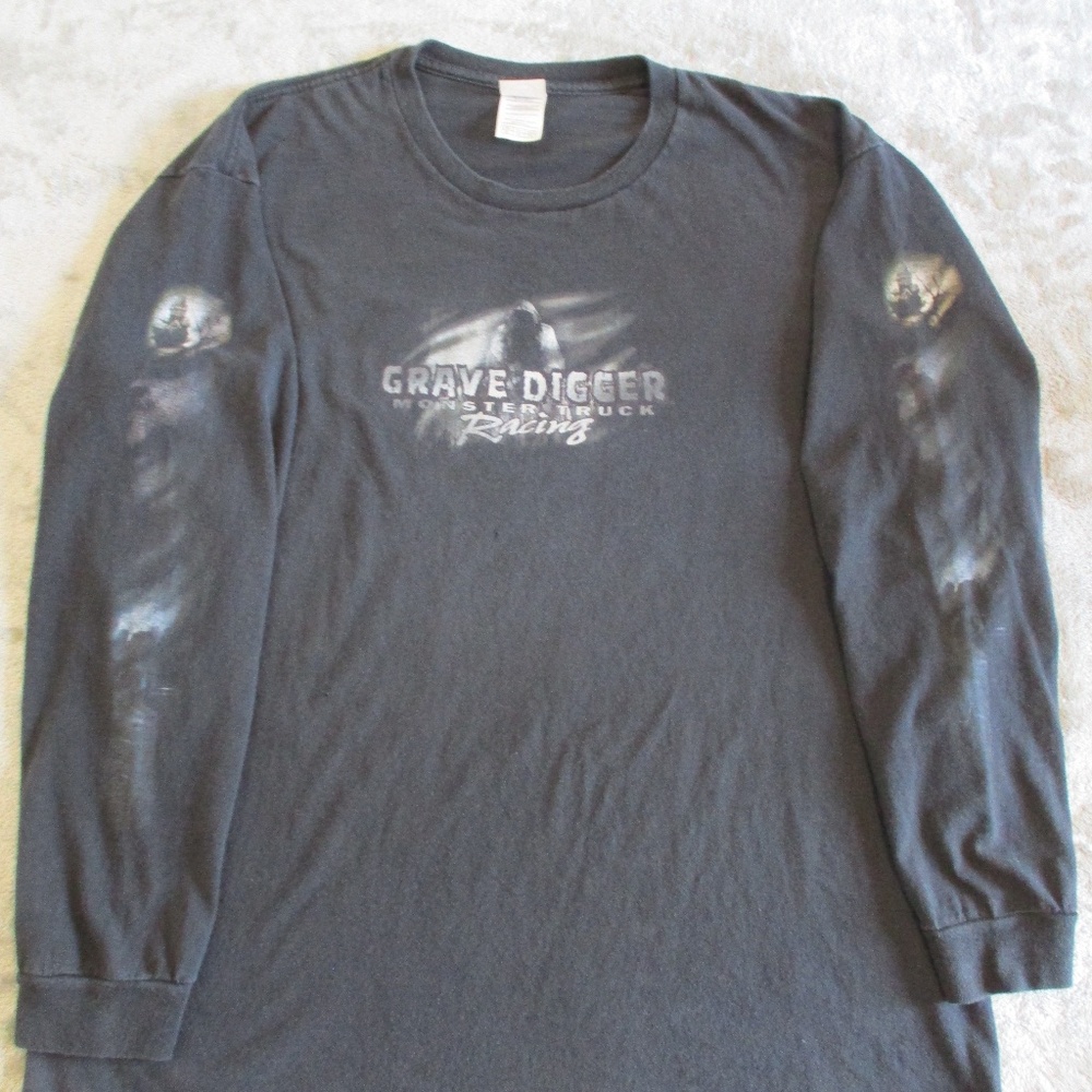Vintage Grave Digger Racing Shirt Mens XL Black Monster Truck Reaper Long Sleeve